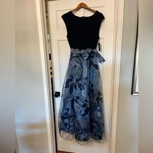 Navy Floral Cap Sleeve Gown